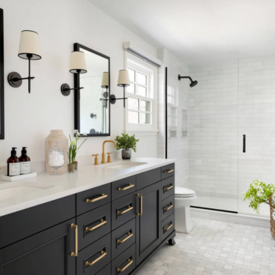 Beautiful Bathroom with patterned tiles and upgraded vanity